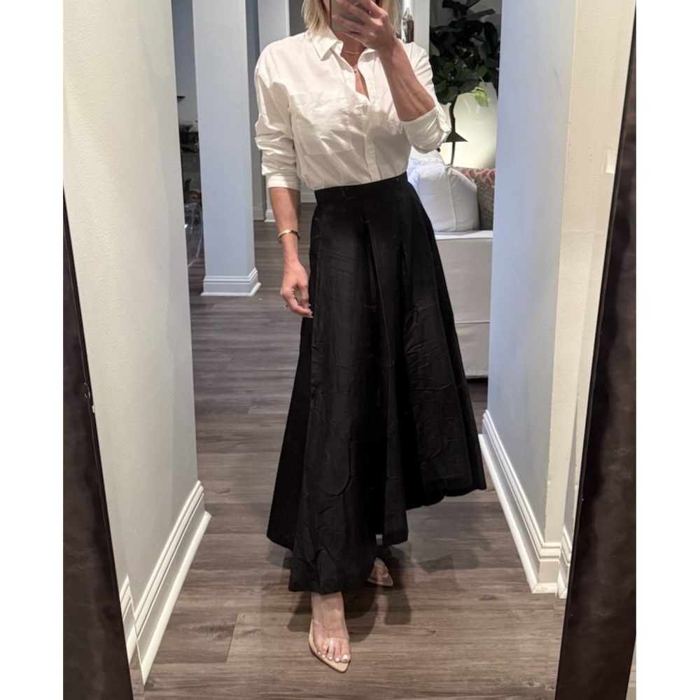 Vintage Cache Gigi Clark Designs Black 100% Silk Taffeta Hi Low Maxi Skirt